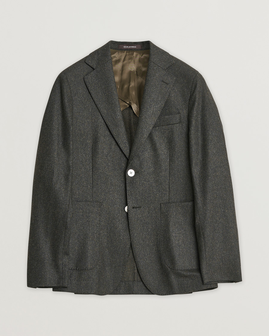 Hombres | Pre-owned Blazers | Pre-owned | Oscar Jacobson Edgar Wool Flannel Blazer Brown 44