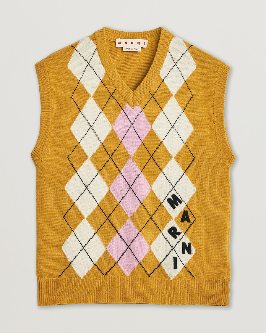Hombres | Pre-owned Jerséis | Pre-owned | Marni Shetland Argyle Knit Vest White/Yellow 48ashmere Hoodie Beige S