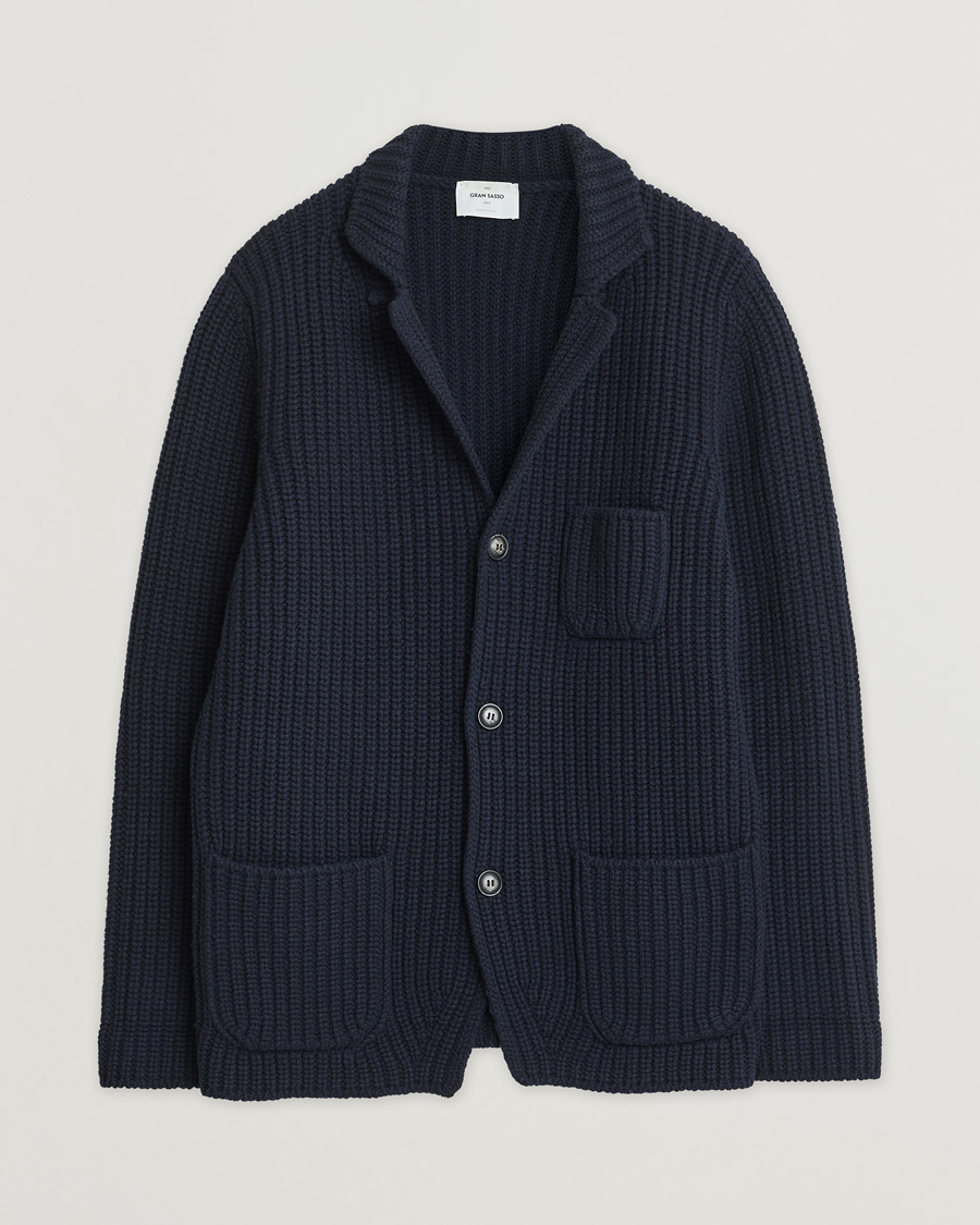 Hombres | Gran Sasso Heavy Wool Knitted Blazer Cardigan Navy | Pre-owned | Gran Sasso Heavy Wool Knitted Blazer Cardigan Navy