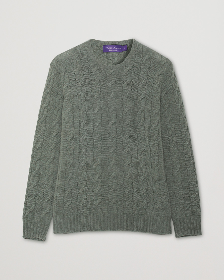 Hombres | Jerséis y prendas de punto | Pre-owned | Ralph Lauren Purple Label Cashmere Cable Crew Neck Sweater Sea Spray