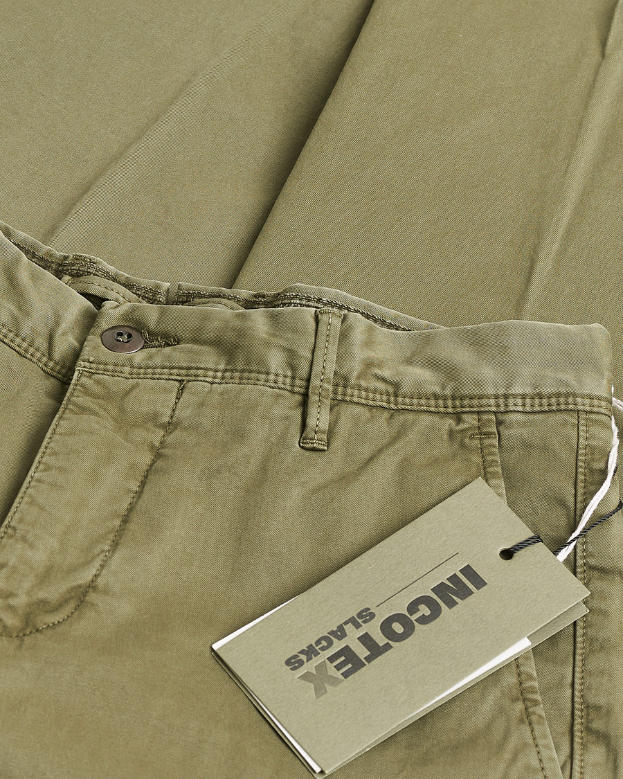 Hombres | Pre-owned Pantalones | Pre-owned | Incotex Slim Fit Garment Dyed Slacks Olive W29