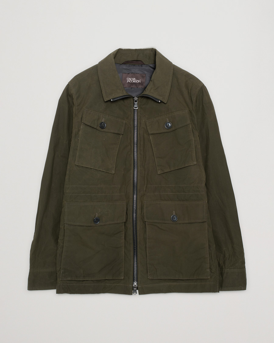 Hombres | Abrigos y chaquetas | Pre-owned | Oscar Jacobson Balder Waxed Field Jacket Dark Green