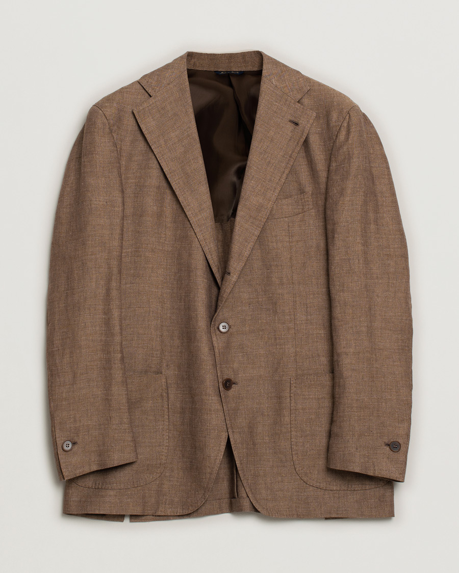 Hombres | Blazers | Pre-owned | Gabo Napoli Herringbone Linen/Wool Blazer Brown 52