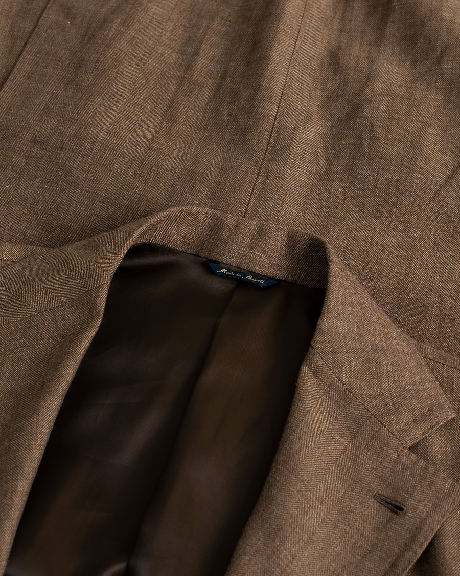 Hombres | Blazers | Pre-owned | Gabo Napoli Herringbone Linen/Wool Blazer Brown 52
