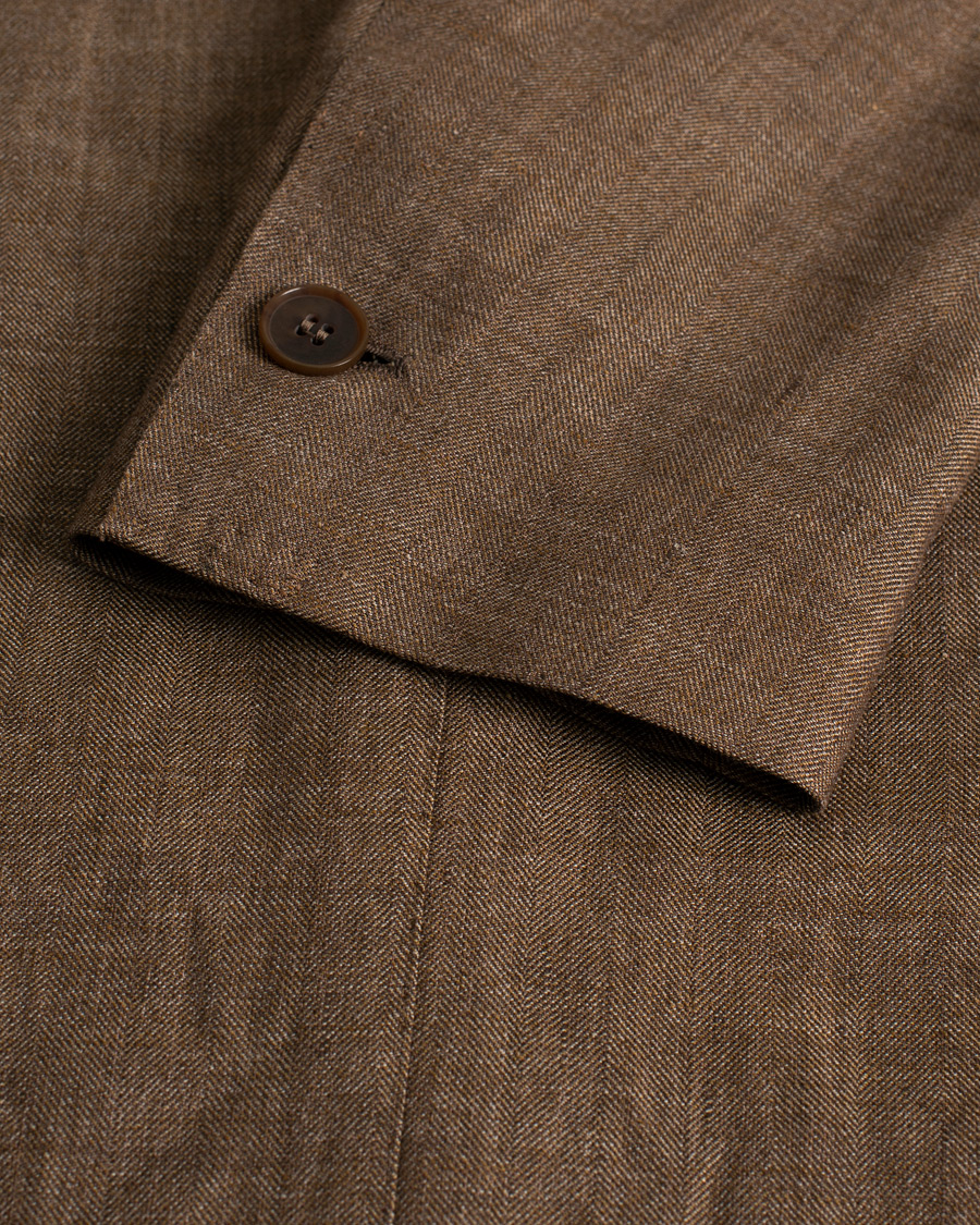 Hombres | Blazers | Pre-owned | Gabo Napoli Herringbone Linen/Wool Blazer Brown 52