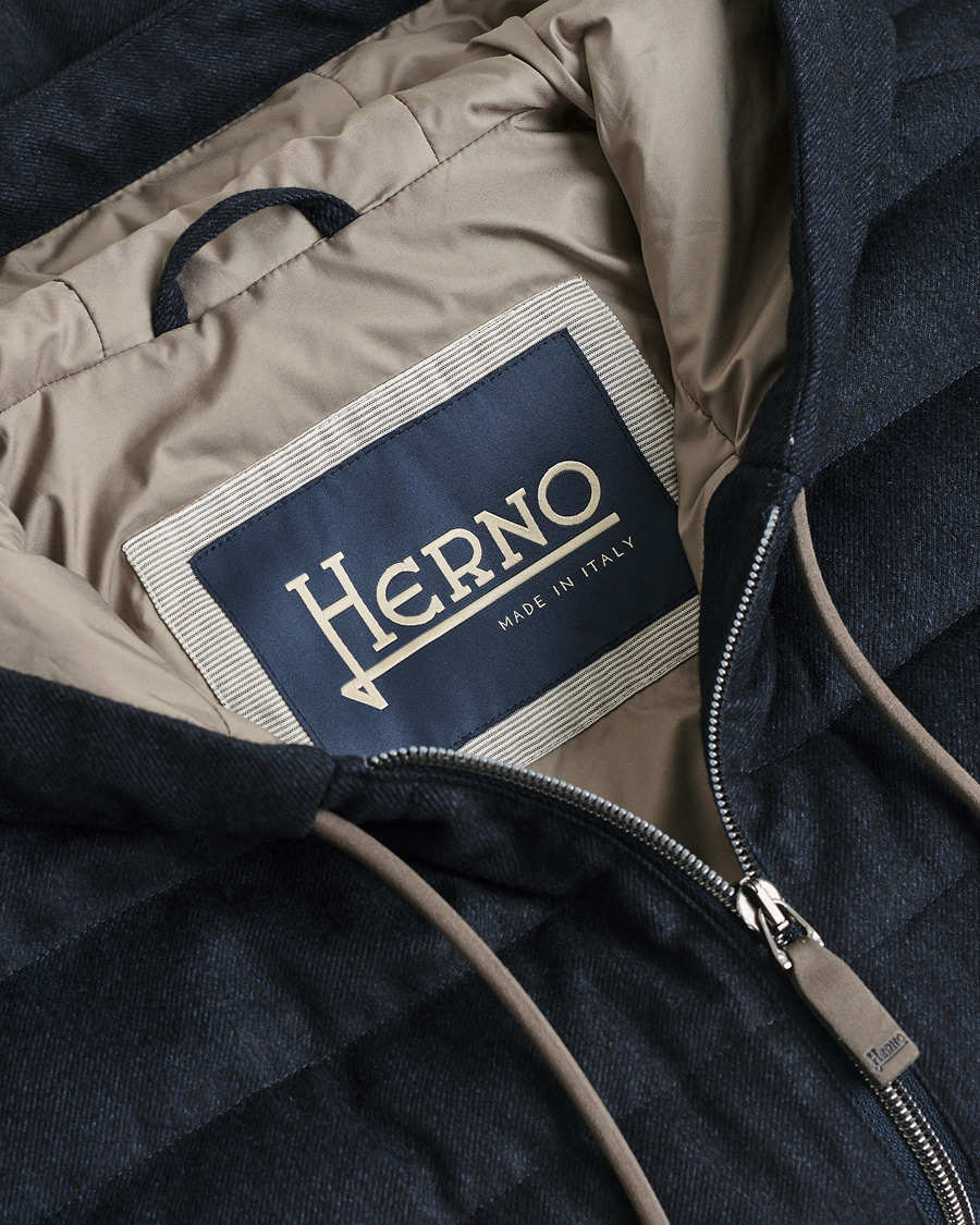 Hombres | Pre-owned Chaquetas | Pre-owned | Herno Hooded Flannel Cashmere & Silk Vest Navy 52