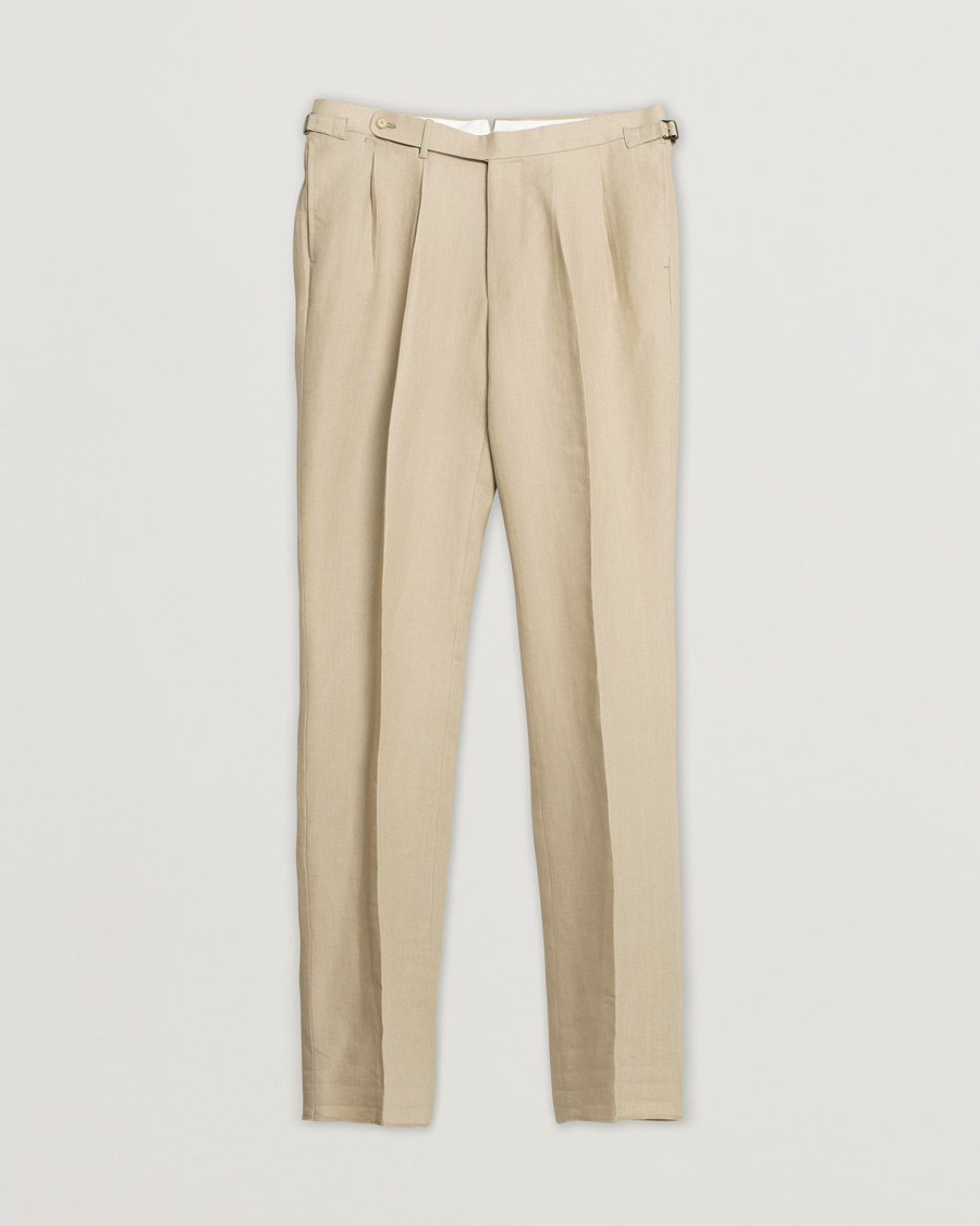 Hombres | Beams F Pleated Linen Trousers Beige | Pre-owned | Beams F Pleated Linen Trousers Beige