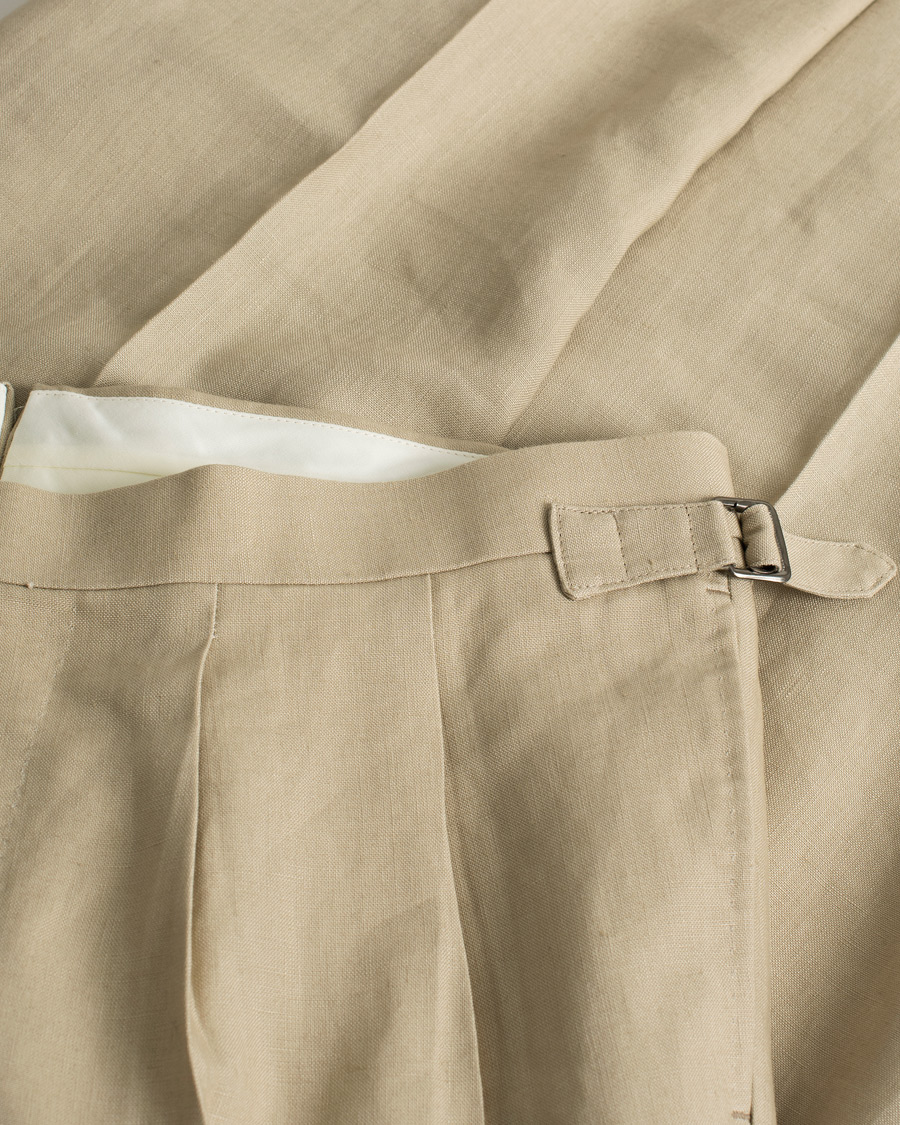 Hombres | Beams F Pleated Linen Trousers Beige | Pre-owned | Beams F Pleated Linen Trousers Beige