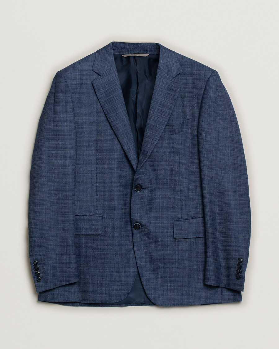 Hombres | Blazers | Pre-owned | Canali Wool Silk & Linen Blazer Blue Melange 50