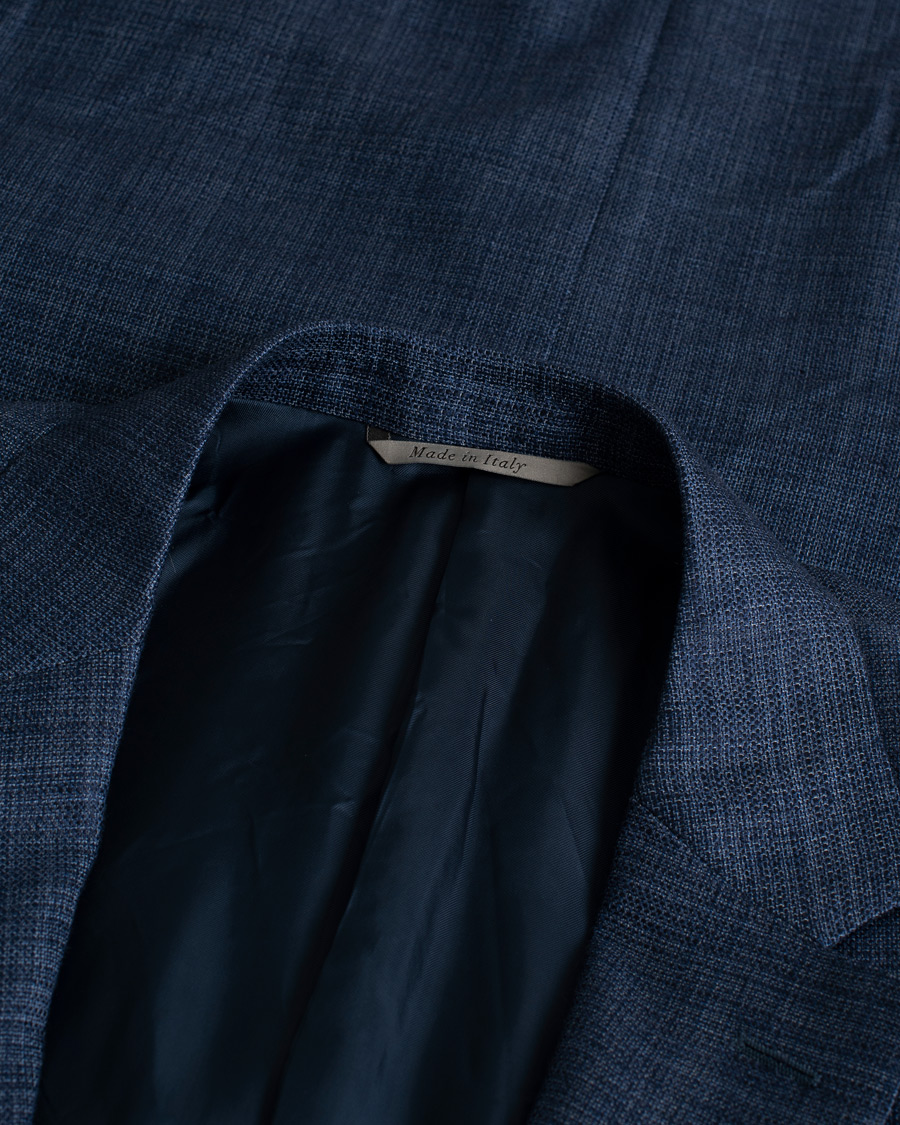Hombres | Blazers | Pre-owned | Canali Wool Silk & Linen Blazer Blue Melange 50