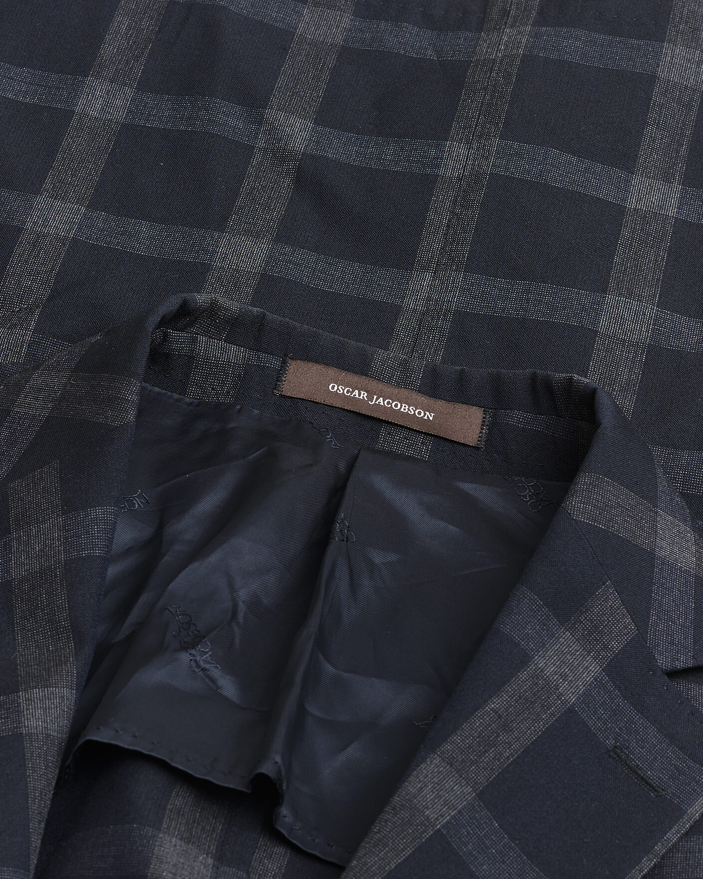 Hombres | Pre-owned Blazers | Pre-owned | Oscar Jacobson Epic Checked Wool Blazer Blue 52
