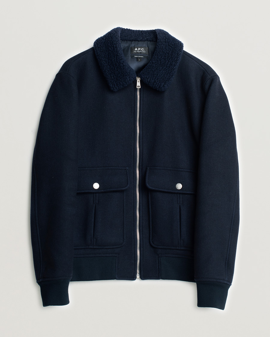 Hombres | Abrigos y chaquetas | Pre-owned | A.P.C. Ben Shearling Bomber Jacket Dark Navy