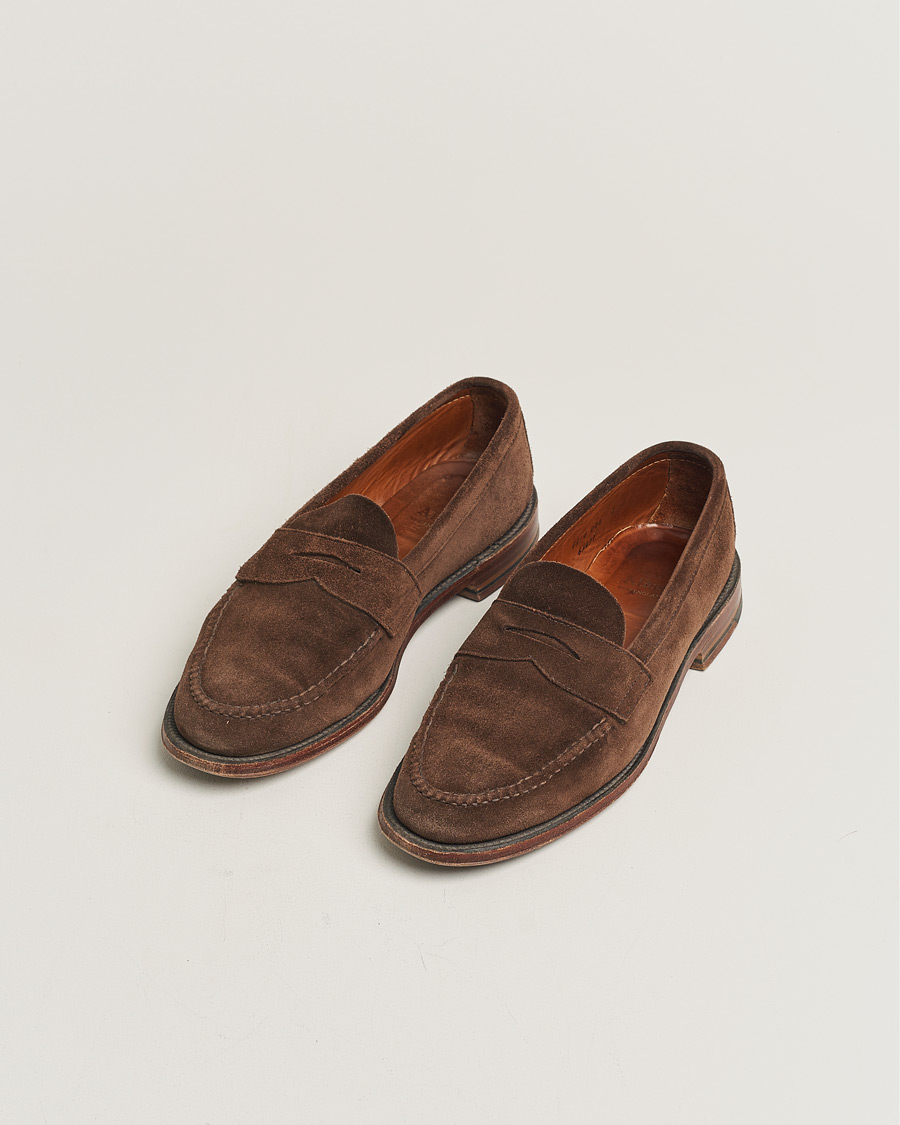 Hombres | Alden 6245F Unlined Leisure Handsewn Penny Loafer Dark Brown Suede US10 - EU44 | Pre-owned | Alden 6245F Unlined Leisure Handsewn Penny Loafer Dark Brown Suede US10 - EU44