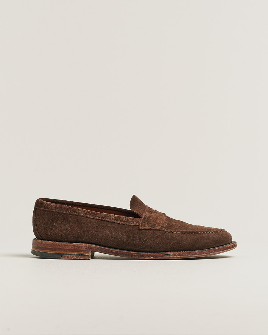 Hombres | Alden 6245F Unlined Leisure Handsewn Penny Loafer Dark Brown Suede US10 - EU44 | Pre-owned | Alden 6245F Unlined Leisure Handsewn Penny Loafer Dark Brown Suede US10 - EU44