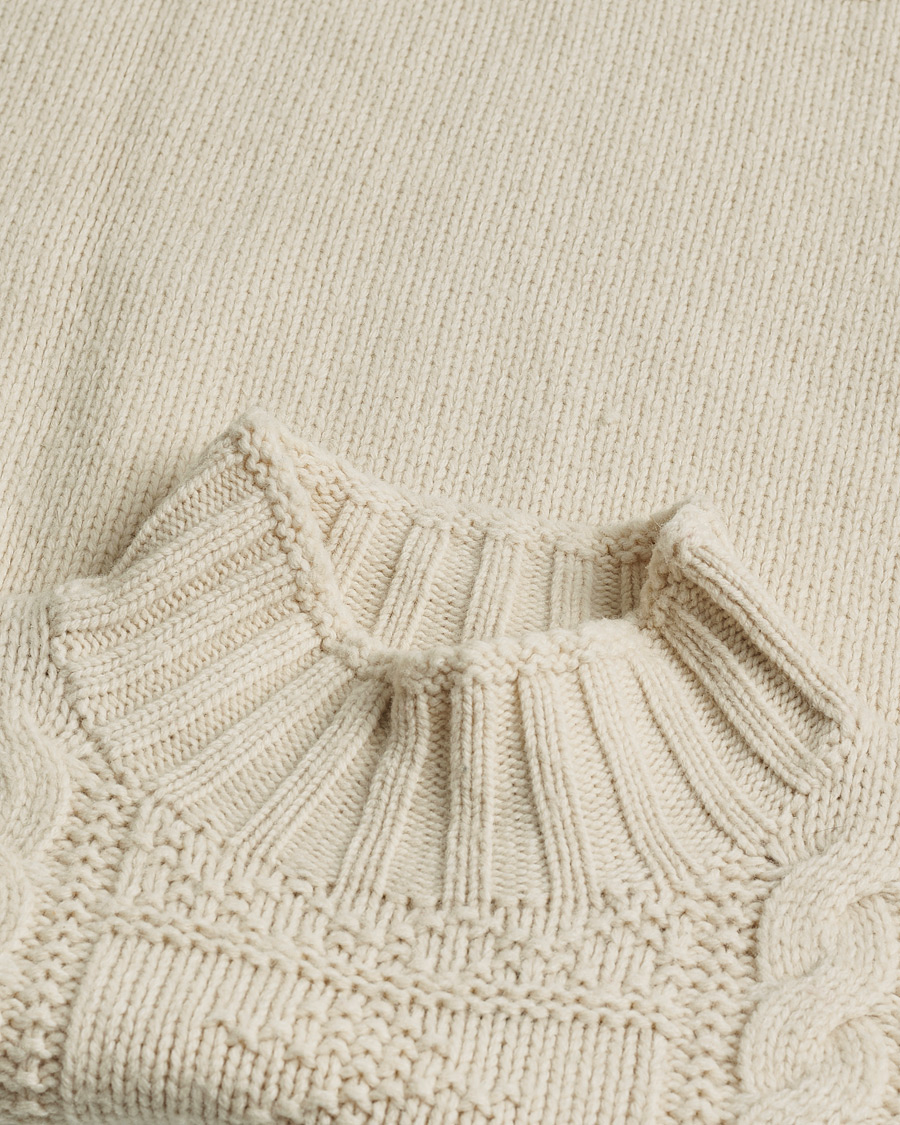 Hombres | Polo Ralph Lauren Wool Knitted Aran Rollneck Cream | Pre-owned | Polo Ralph Lauren Wool Knitted Aran Rollneck Cream