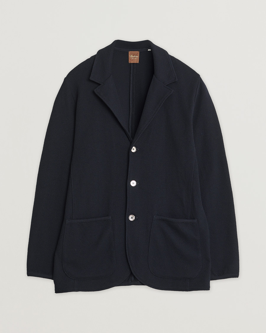 Hombres | Stenströms Merino Wool Texture Knitted Blazer Navy L | Pre-owned | Stenströms Merino Wool Texture Knitted Blazer Navy L