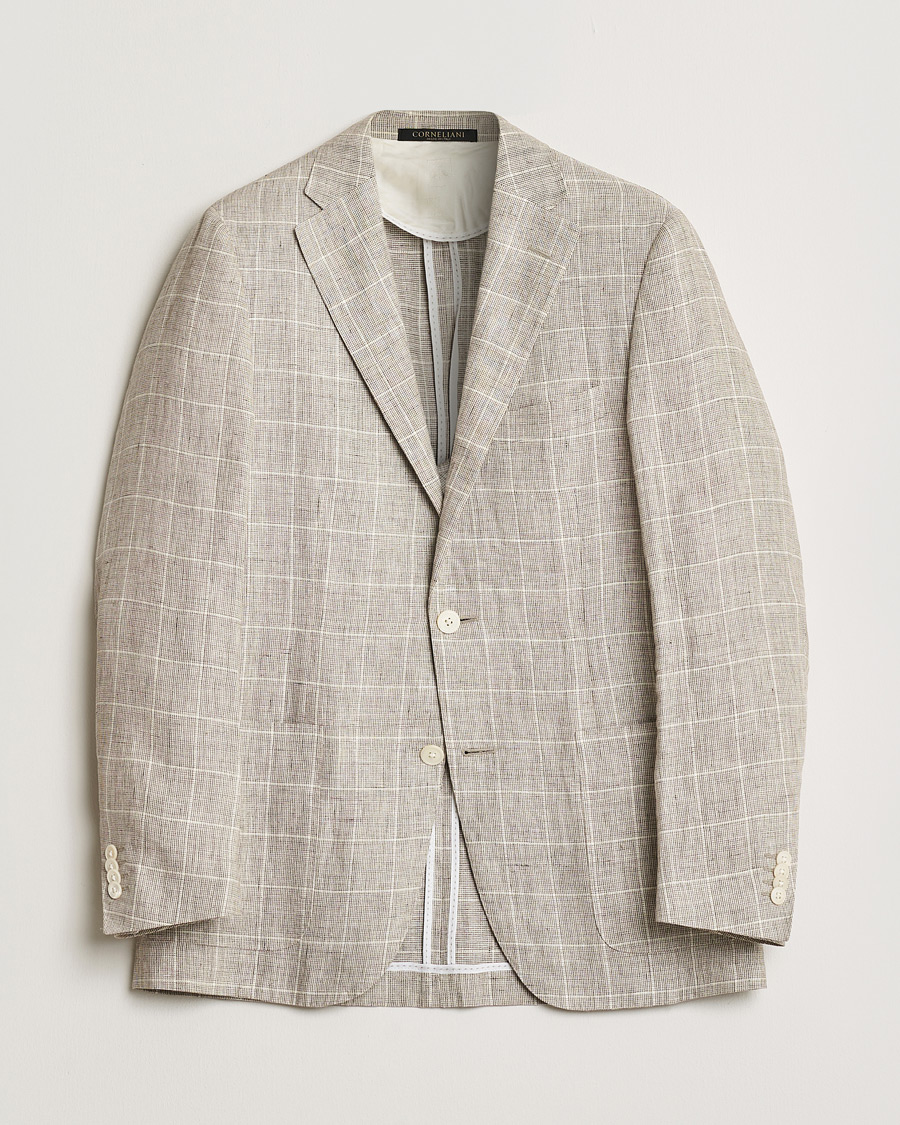Hombres | Pre-owned Blazers | Pre-owned | Corneliani Linen Blazer Light Beige Check 48