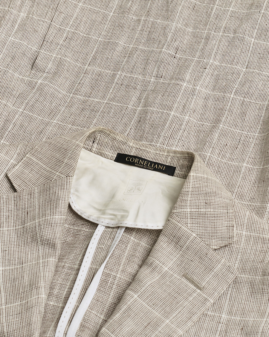 Hombres | Pre-owned Blazers | Pre-owned | Corneliani Linen Blazer Light Beige Check 48