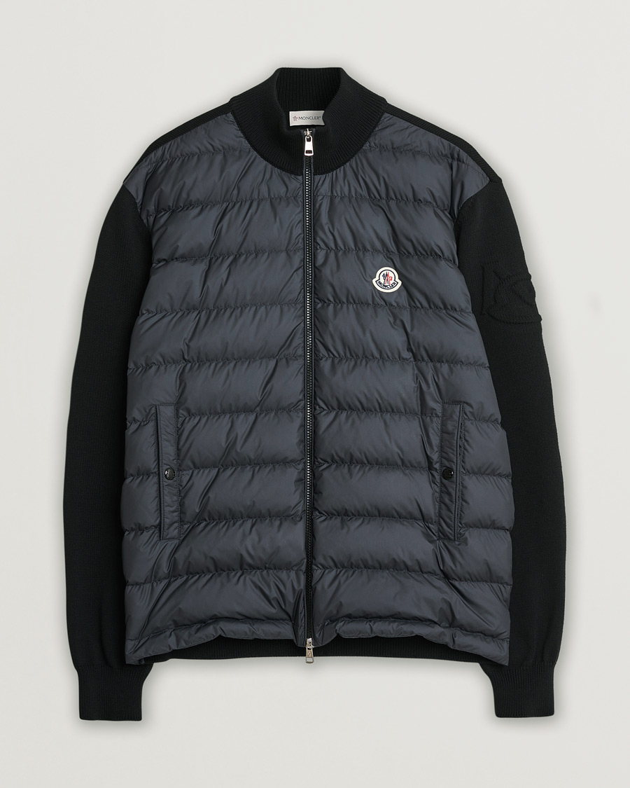Hombres | Moncler Hybrid Zip Cardigan Black | Pre-owned | Moncler Hybrid Zip Cardigan Black