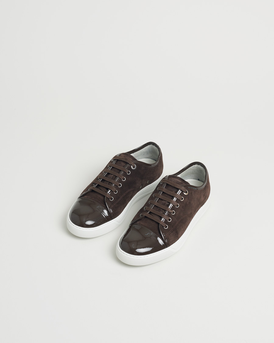Hombres | Lanvin Patent Cap Toe Sneaker Dark Brown | Pre-owned | Lanvin Patent Cap Toe Sneaker Dark Brown
