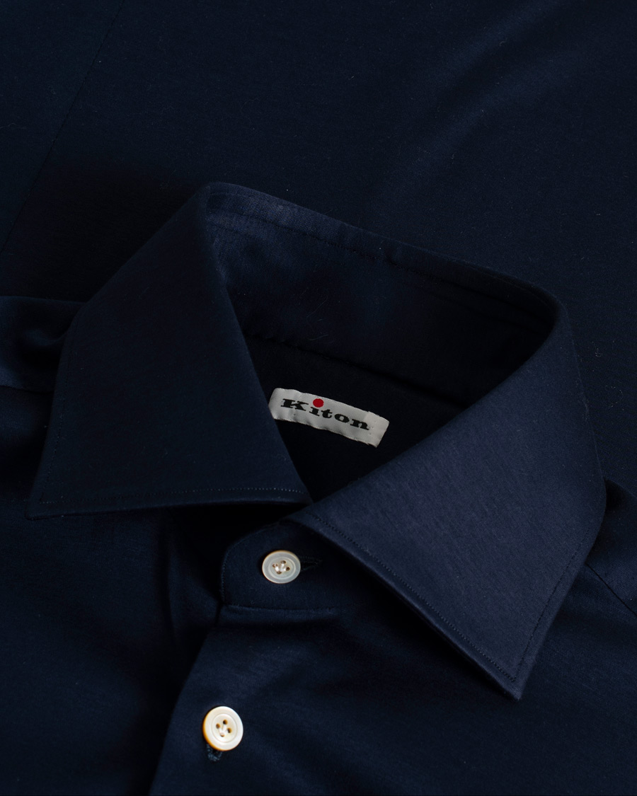 Hombres | Camisas | Pre-owned | Kiton Cotton Jersey Shirt Navy