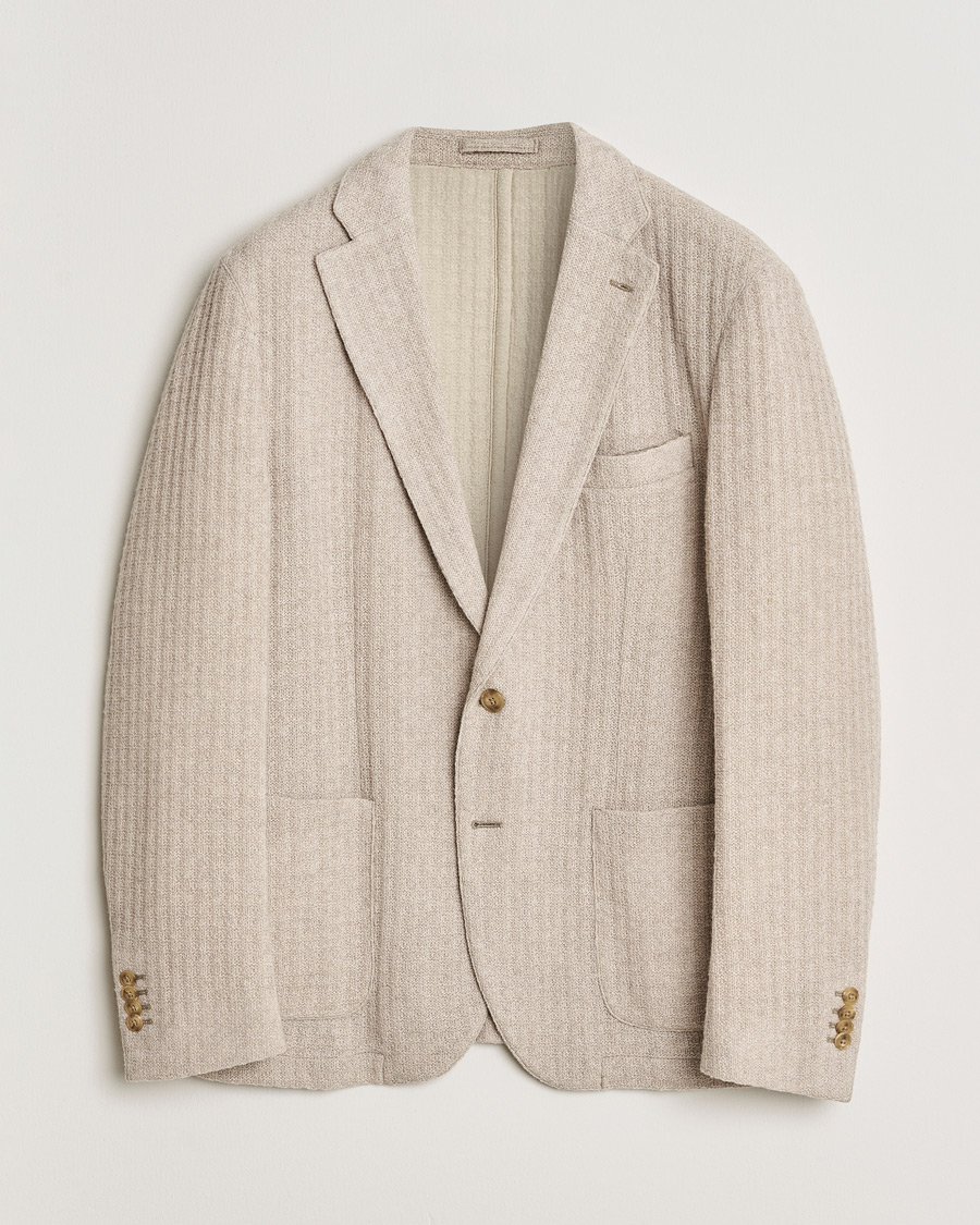 Hombres | Pre-owned Blazers | Pre-owned | L.B.M. 1911 Knitted Punto Wool Structure Blazer Camel 54