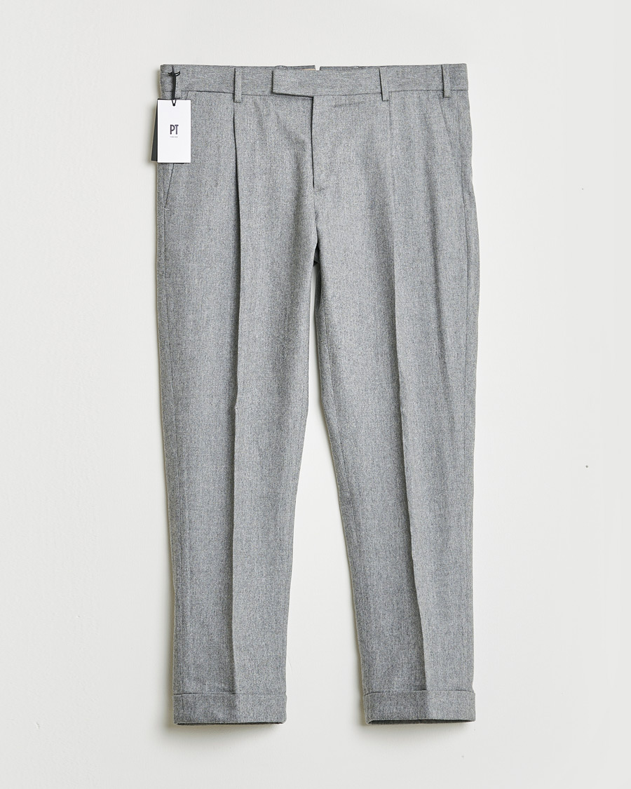 Hombres | PT01 Pleated Wool Trousers Grey Melange 50 | Pre-owned | PT01 Pleated Wool Trousers Grey Melange 50