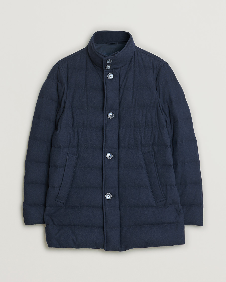 Hombres | Herno Cashmere Flannel Down Coat Navy | Pre-owned | Herno Cashmere Flannel Down Coat Navy