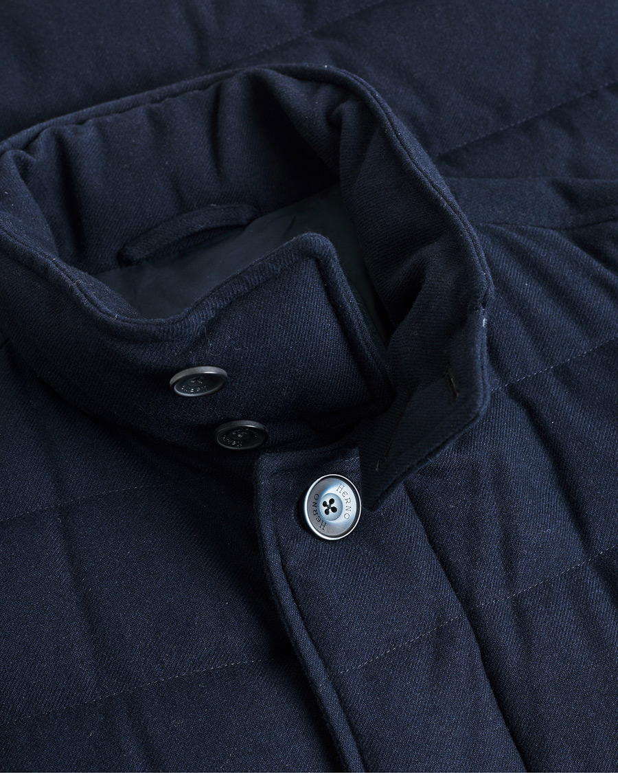 Hombres | Herno Cashmere Flannel Down Coat Navy | Pre-owned | Herno Cashmere Flannel Down Coat Navy