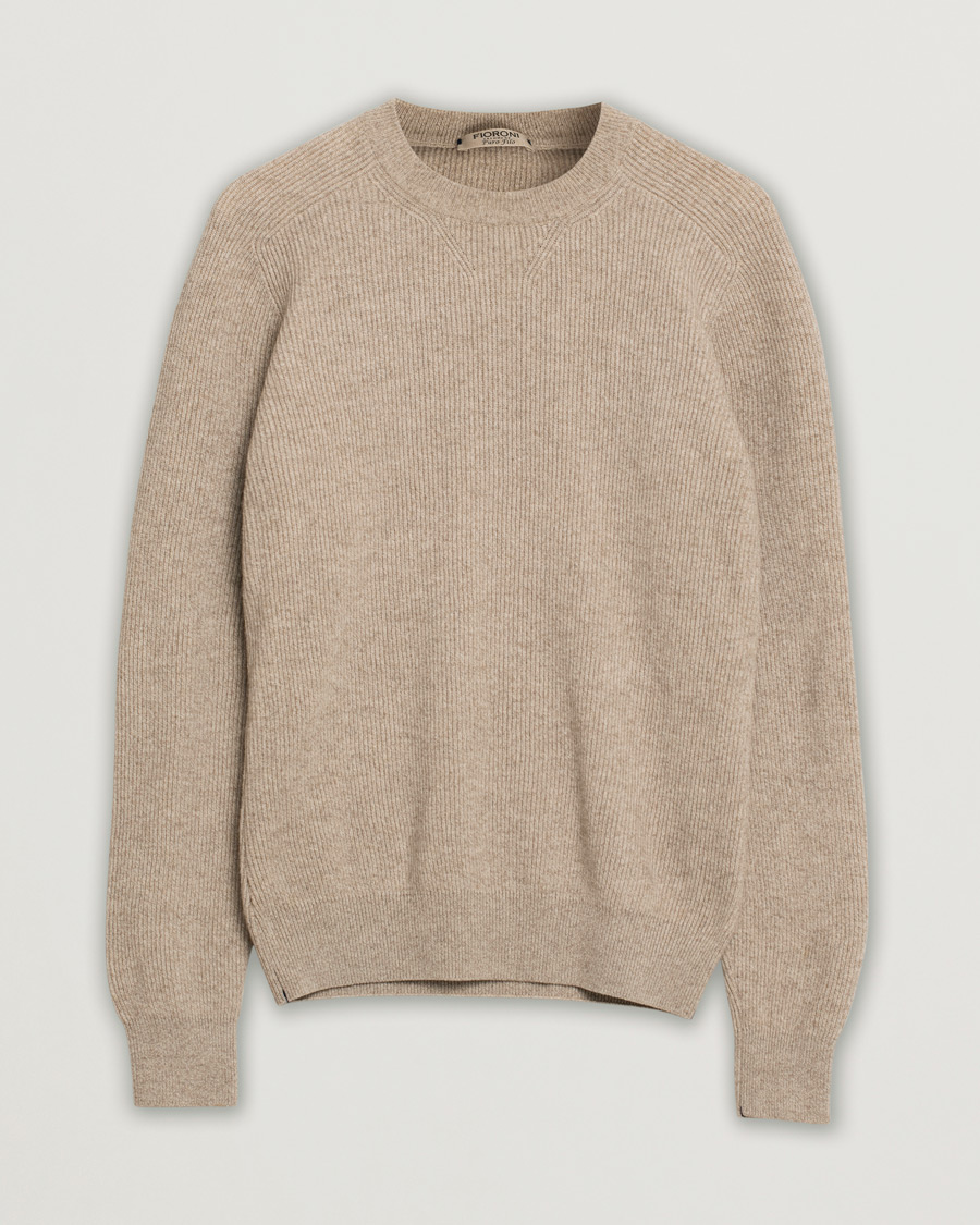 Hombres | Jerséis y prendas de punto | Pre-owned | Fioroni Puro Filo Cashmere Rib Crewneck Beige 48