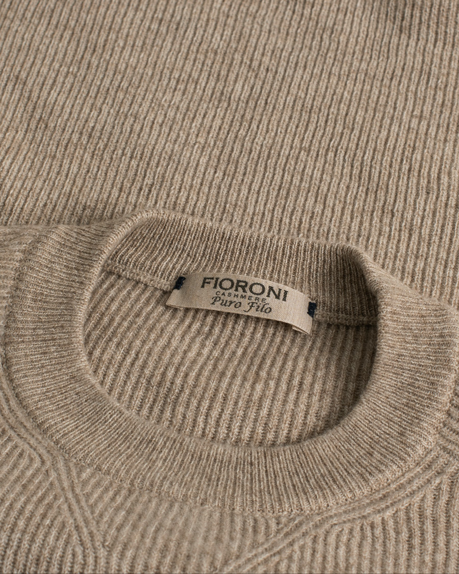 Hombres | Jerséis y prendas de punto | Pre-owned | Fioroni Puro Filo Cashmere Rib Crewneck Beige 48