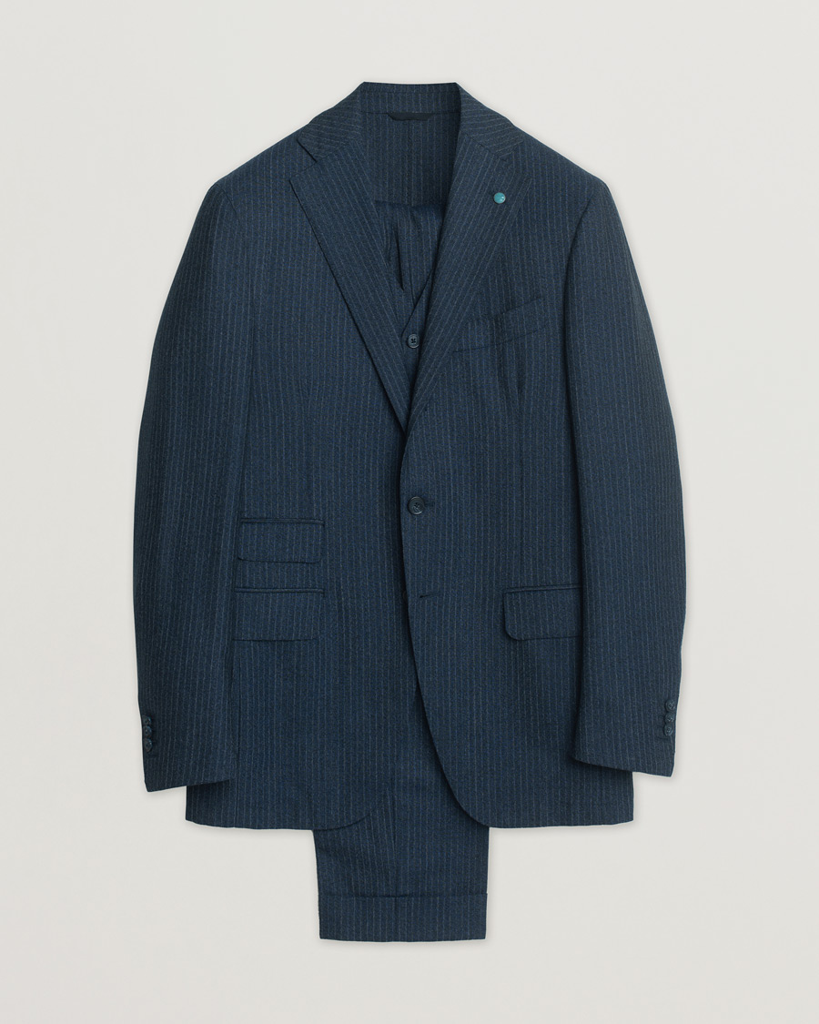 Hombres | Blazers | Pre-owned | Eidos Napoli 3-Piece Pinstripe Suit Wool Navy 48