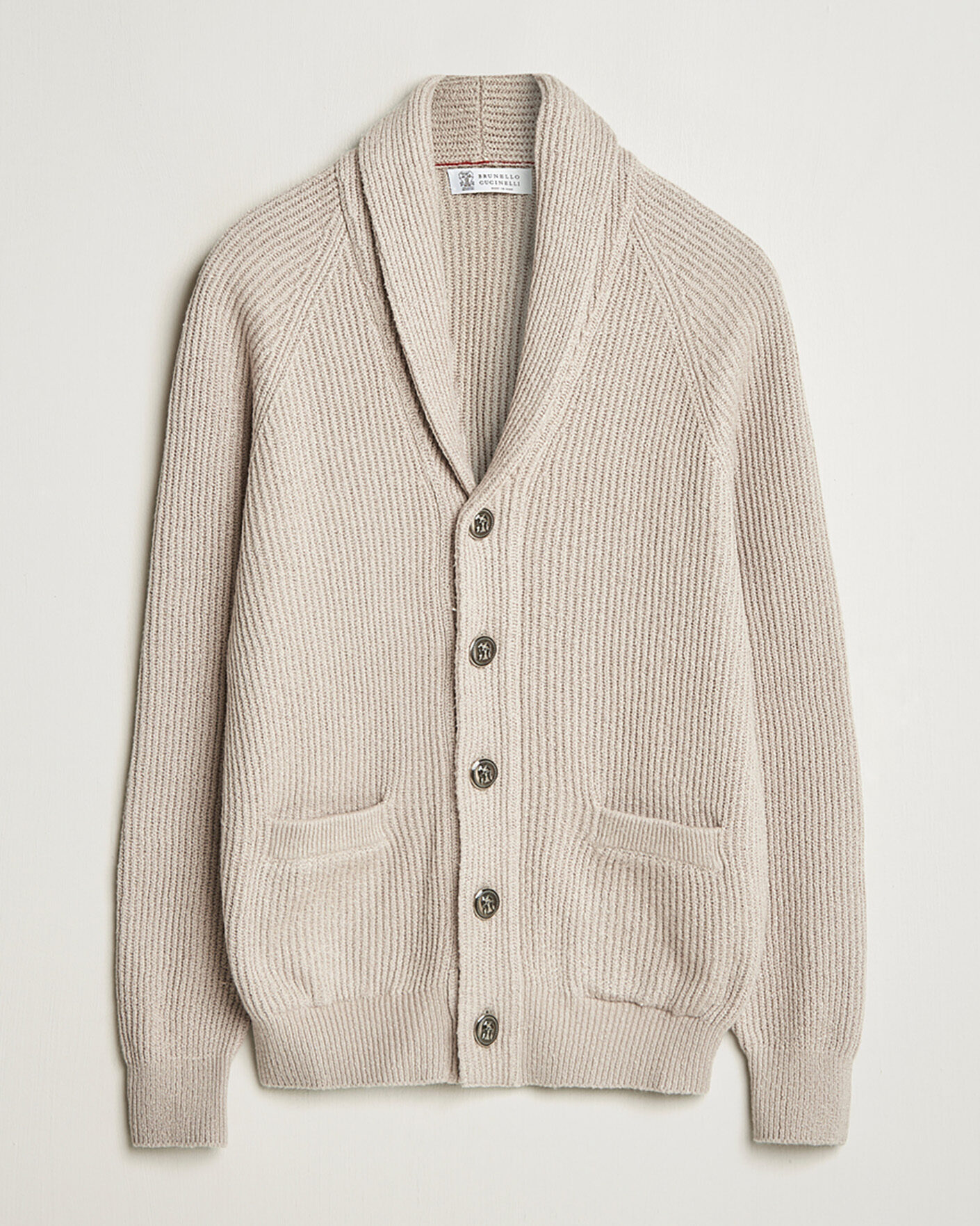 Hombres | Pre-owned Jerséis | Pre-owned | Brunello Cucinelli Heavy Rib Shawl Cardigan Beige 52