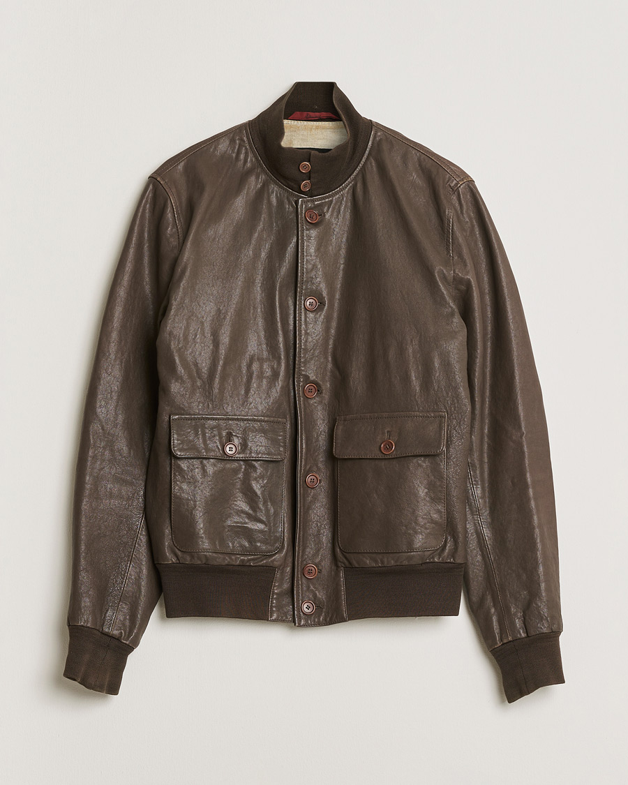 Hombres | Pre-owned Chaquetas | Pre-owned | Stewart Calf Bomber Jacket Dark Brown L