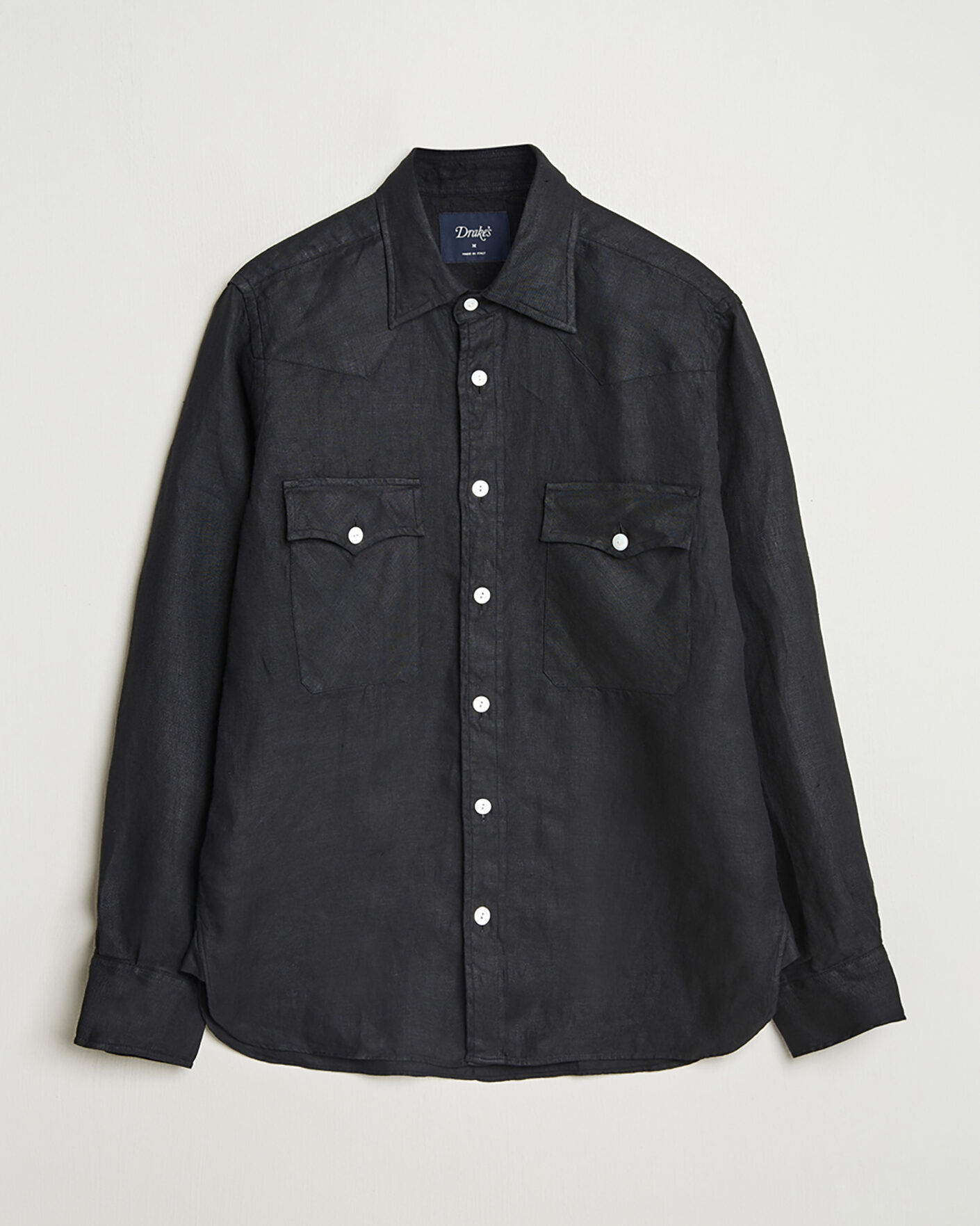Hombres | Pre-owned Camisas | Pre-owned | Drake's Linen Twill Western Shirt Black L