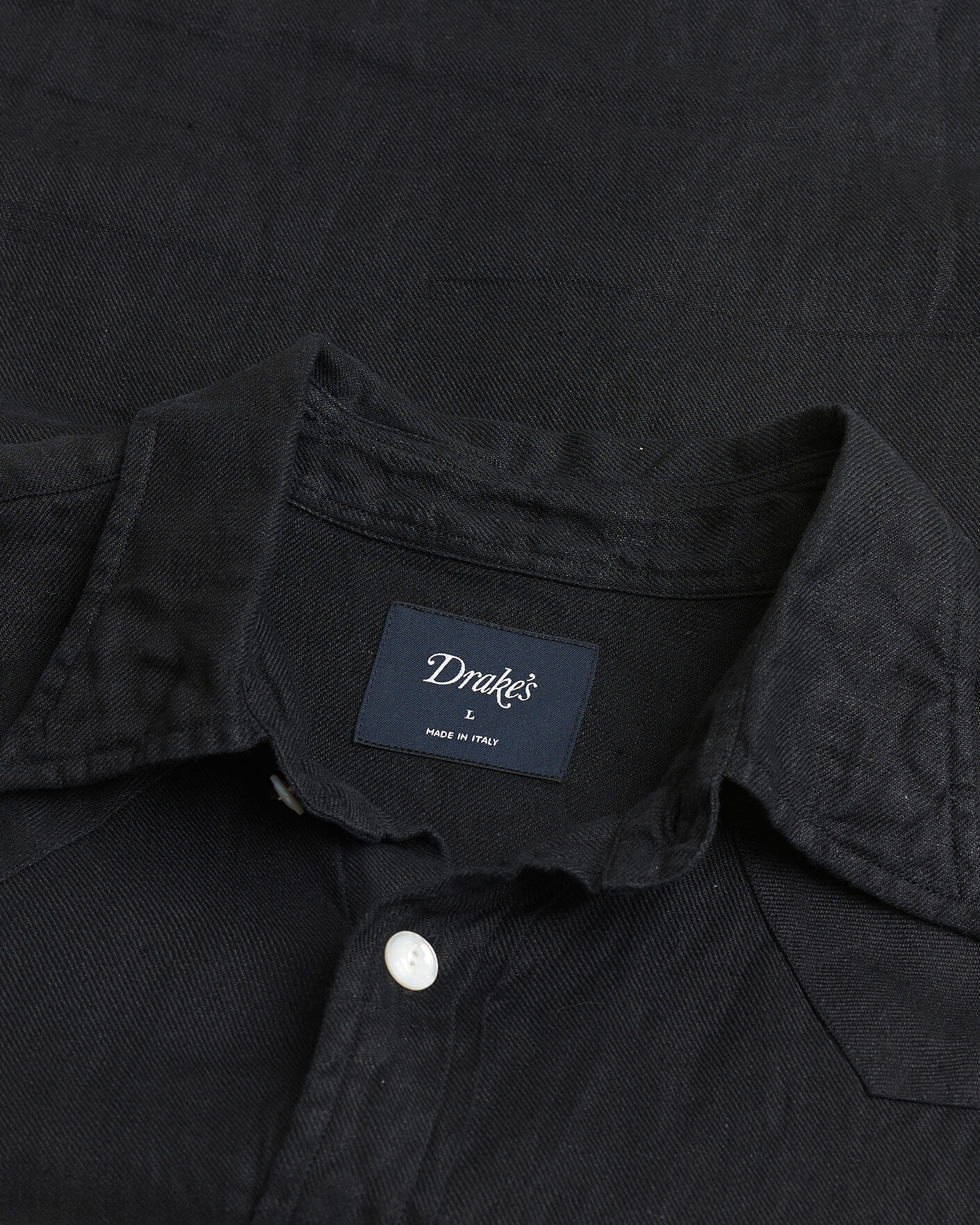 Hombres | Pre-owned Camisas | Pre-owned | Drake's Linen Twill Western Shirt Black L