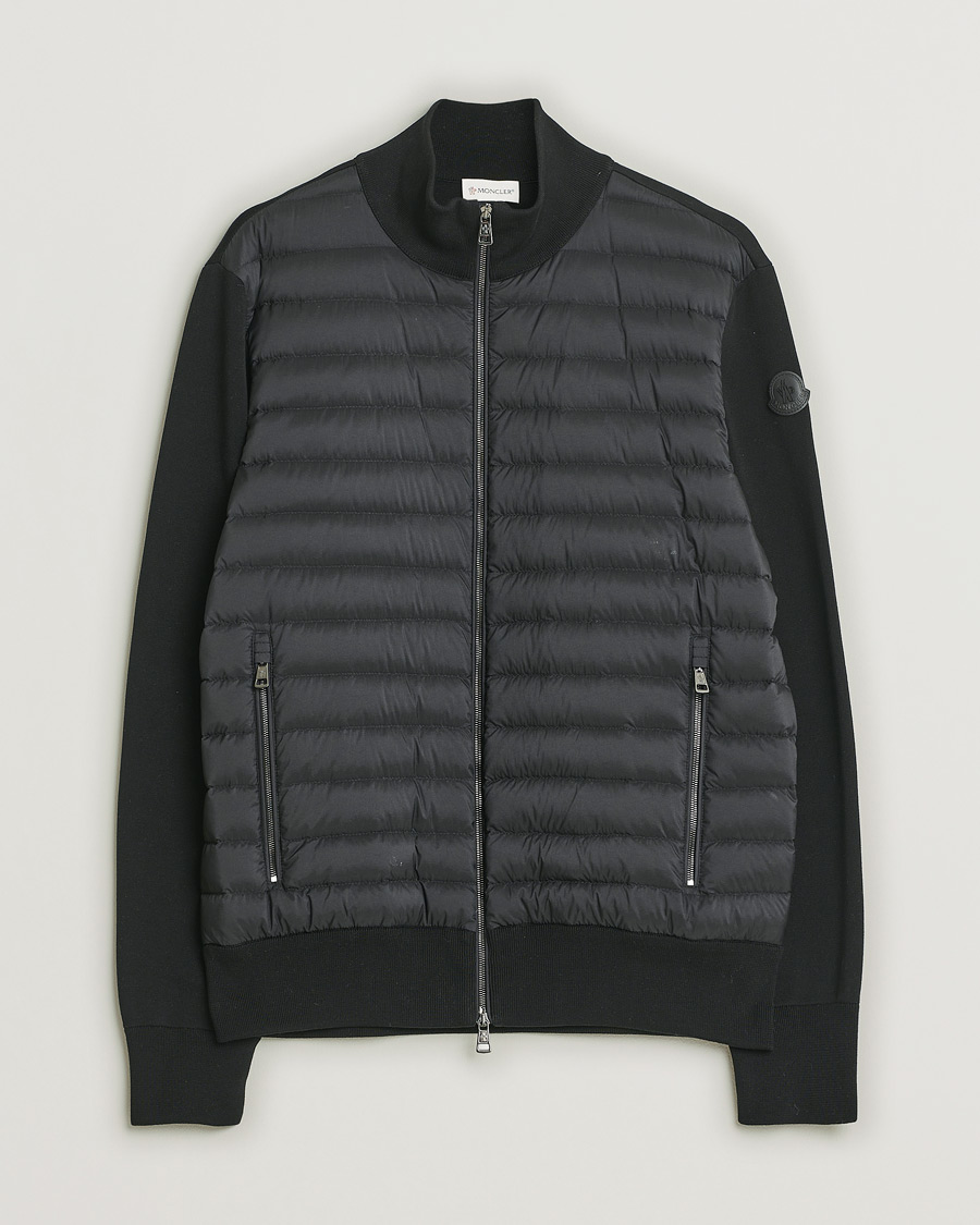 Hombres | Moncler Hybrid Zip Cardigan Black | Pre-owned | Moncler Hybrid Zip Cardigan Black