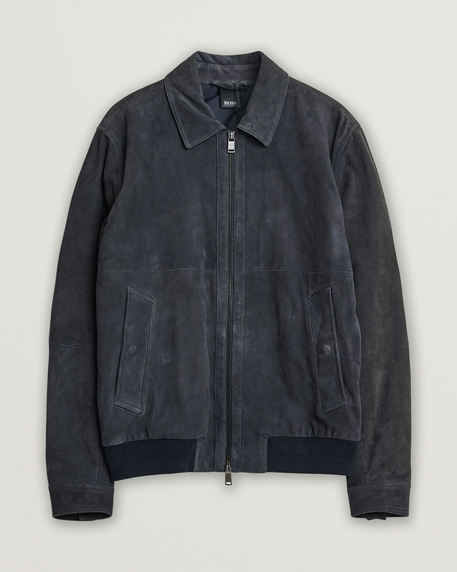 Hombres | BOSS Malbano Suede Jacket Blue Grey 48 | Pre-owned | BOSS Malbano Suede Jacket Blue Grey 48