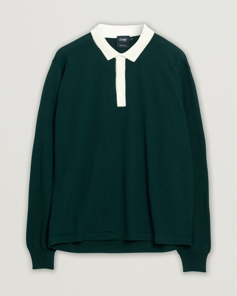 Hombres | Jerséis y prendas de punto | Pre-owned | Drake's Long Sleeve Knit Polo Green L
