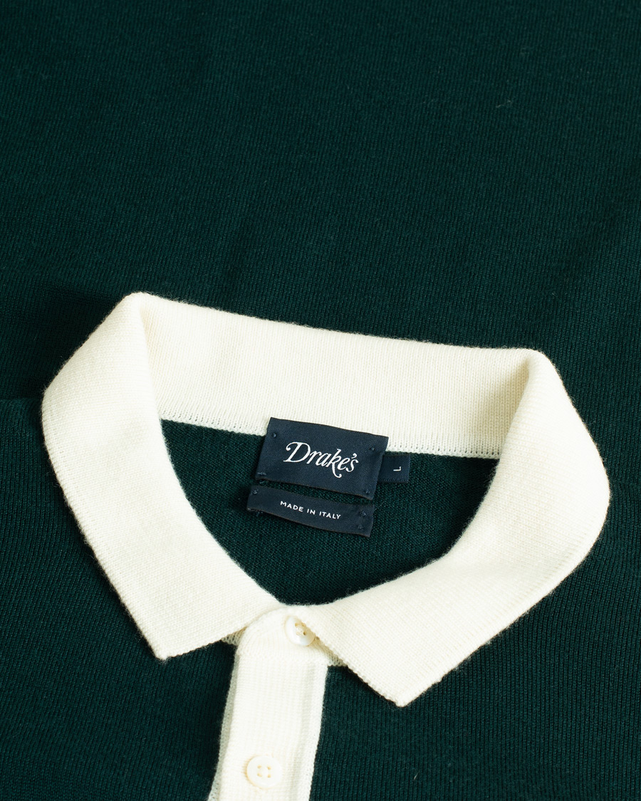 Hombres | Jerséis y prendas de punto | Pre-owned | Drake's Long Sleeve Knit Polo Green L