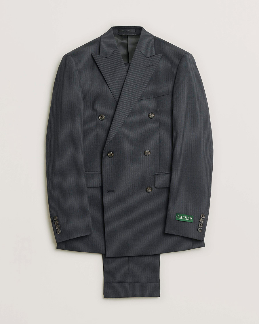 Hombres | Pre-owned Trajes | Pre-owned | Ralph Lauren Double Breasted Striped Wool Suit Dark Grey 46