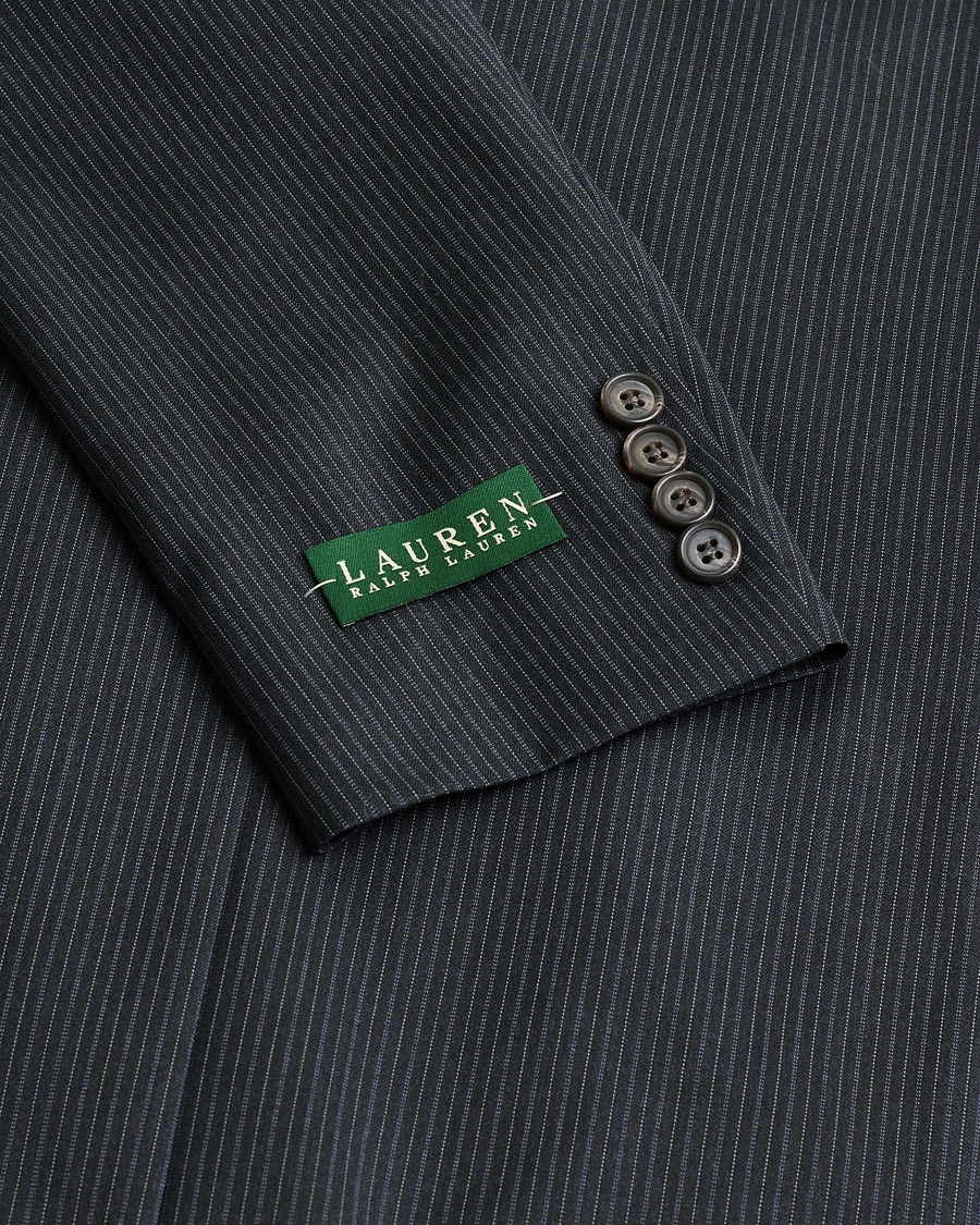 Hombres | Pre-owned Trajes | Pre-owned | Ralph Lauren Double Breasted Striped Wool Suit Dark Grey 46