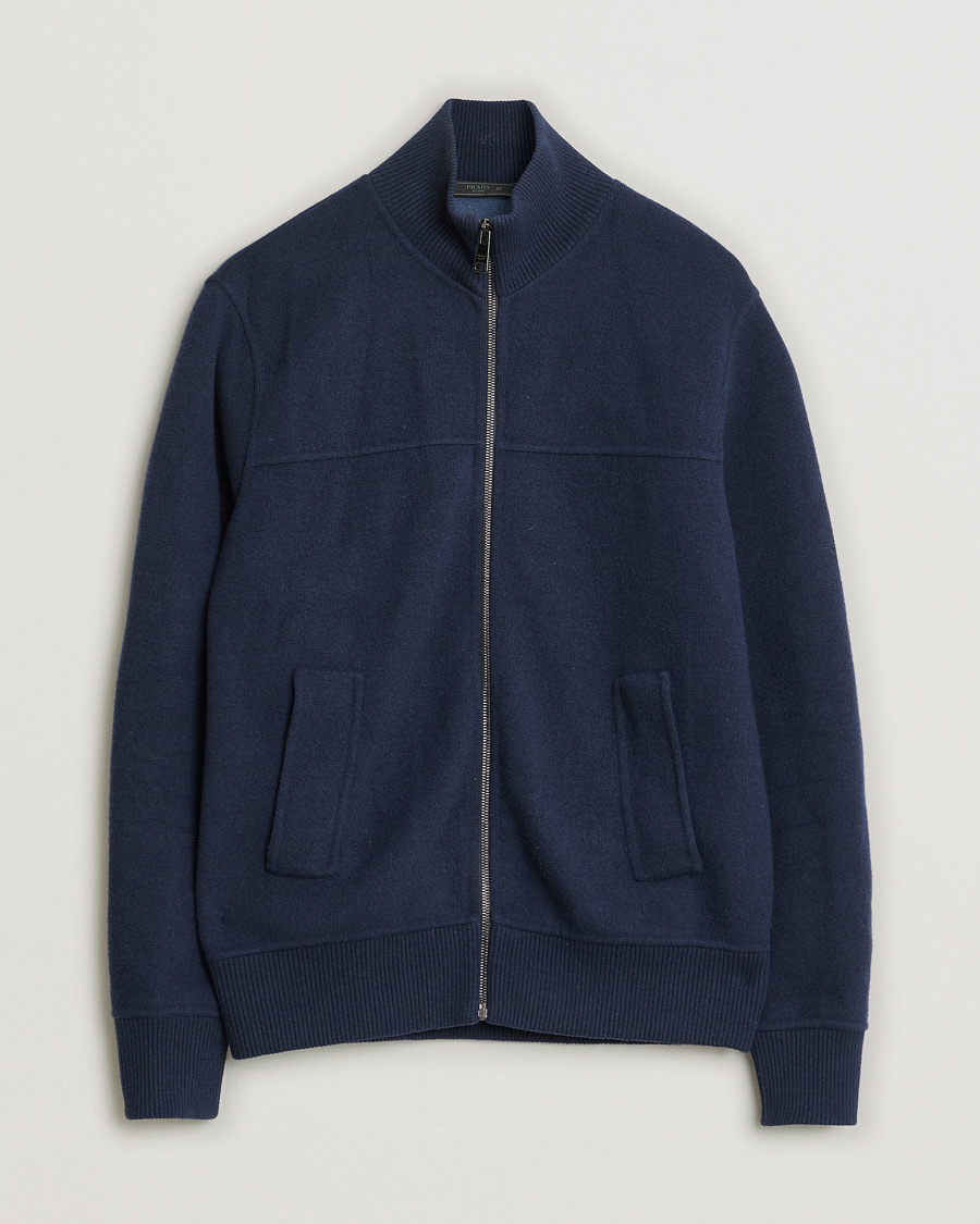 Hombres | Pre-owned Jerséis | Pre-owned | Prada Cashmere Blend Full Zip Cardigan Navy 50