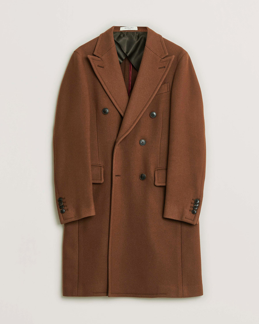 Hombres | Boglioli Double Breasted Wool Coat Rust Brown 46 | Pre-owned | Boglioli Double Breasted Wool Coat Rust Brown 46