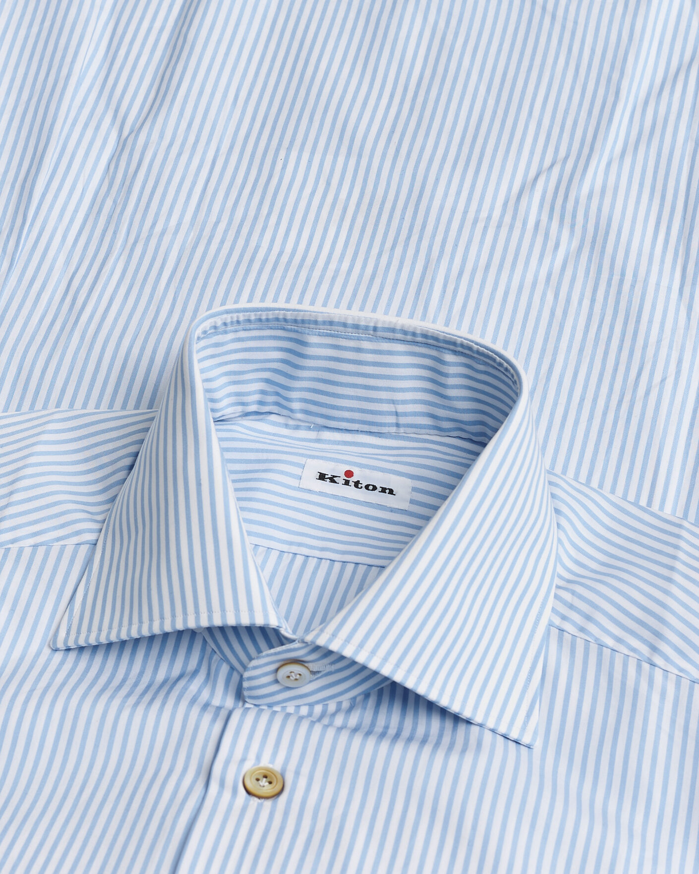 Hombres | Kiton Cotton Dress Shirt Light Blue Stripe 40 - M | Pre-owned | Kiton Cotton Dress Shirt Light Blue Stripe 40 - M