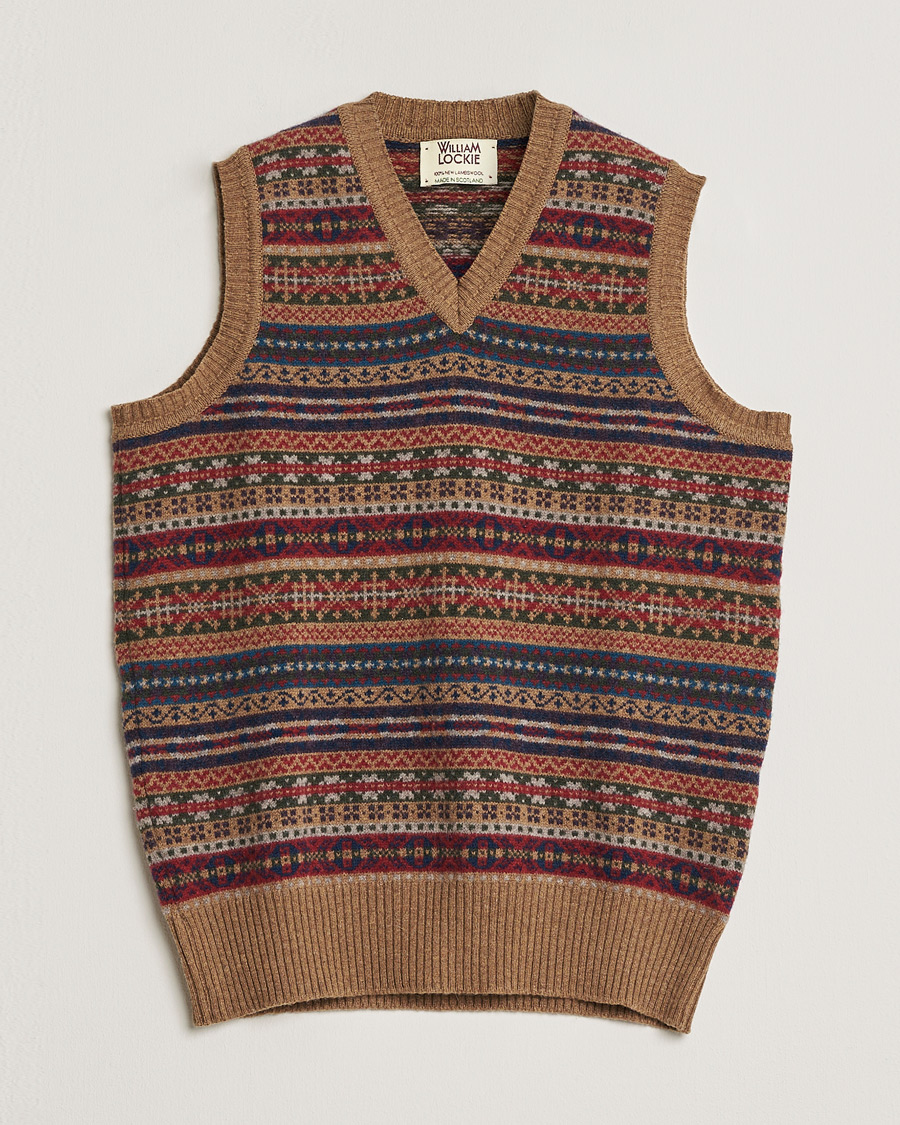 Hombres | Pre-owned Jerséis | Pre-owned | William Lockie Wool Fair Isle Vest Tan S