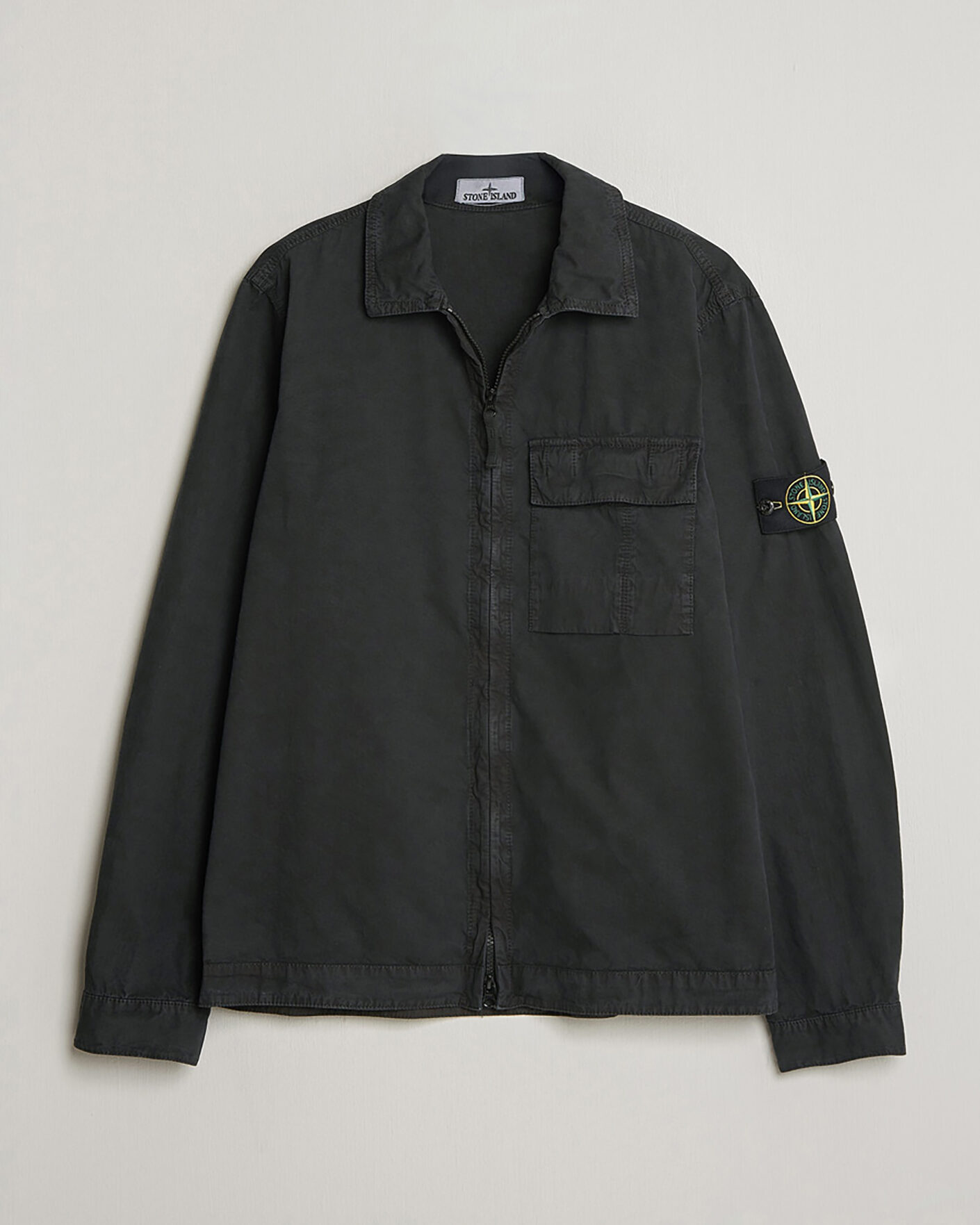 Hombres | Pre-owned Camisas | Pre-owned | Stone Island Brushed Cotton Canvas Zip Overshirt Black S