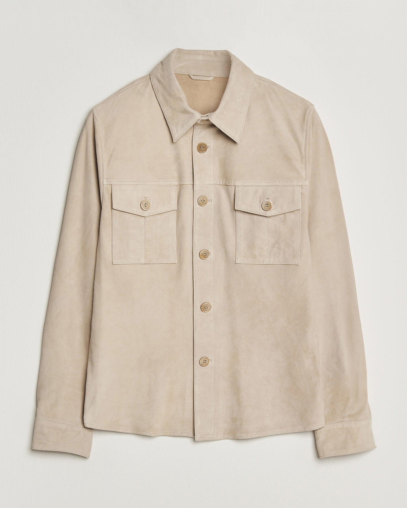 Hombres | Stenströms Suede Pocket Overshirt Beige M | Pre-owned | Stenströms Suede Pocket Overshirt Beige M