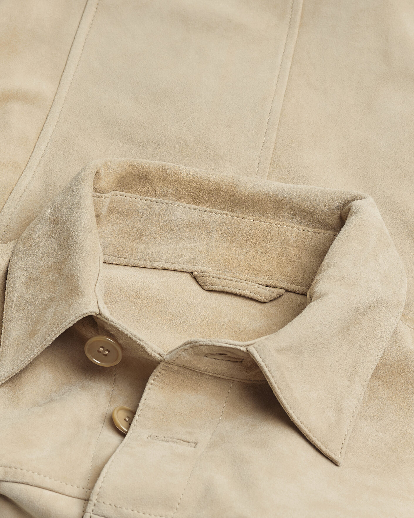 Hombres | Stenströms Suede Pocket Overshirt Beige M | Pre-owned | Stenströms Suede Pocket Overshirt Beige M
