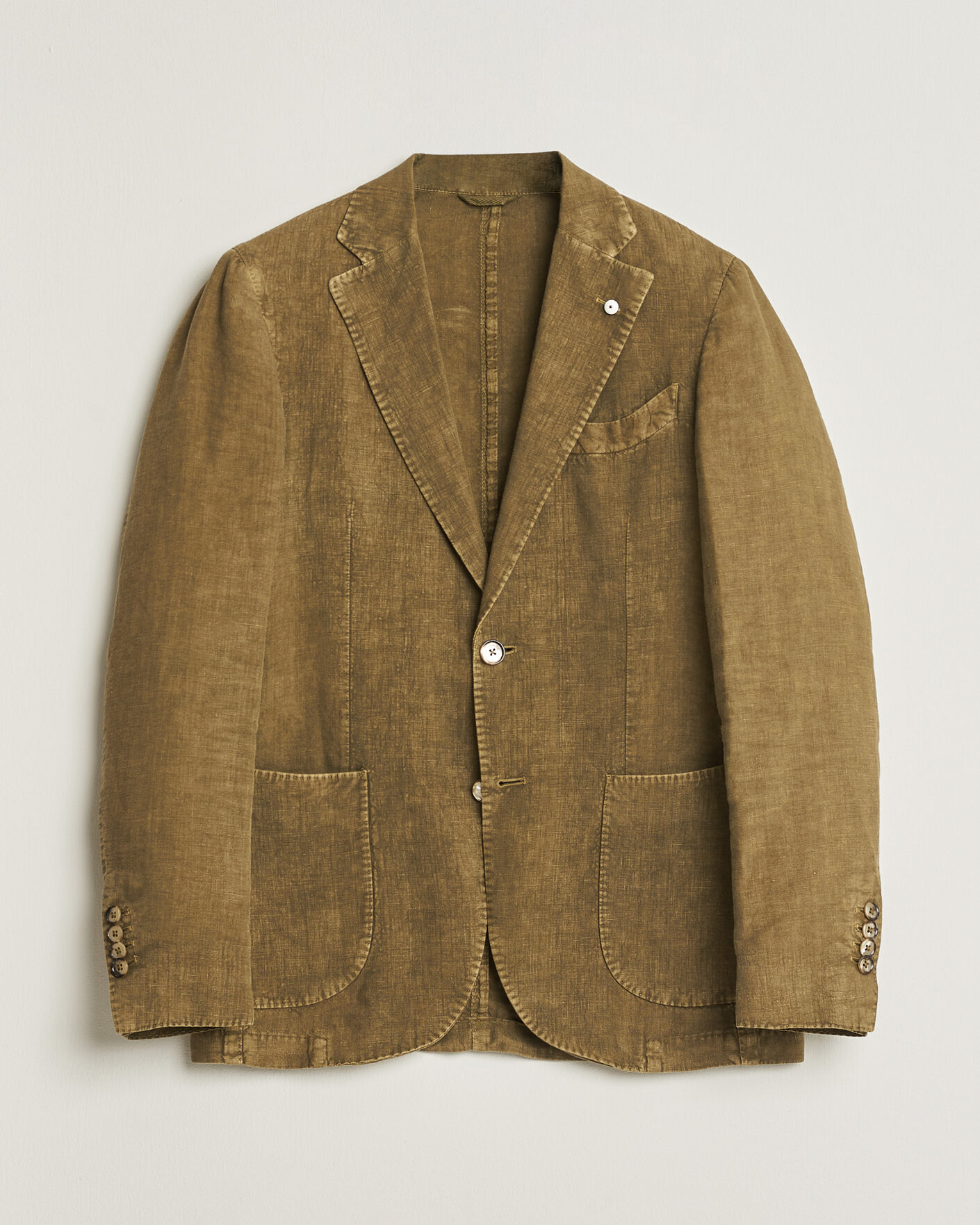 Hombres | Pre-owned Blazers | Pre-owned | L.B.M. 1911 Jack Regular Fit Linen Blazer Olive 46